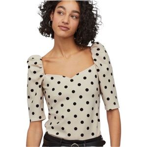 H&M Puff Sleeve Sweetheart Neckline Polka Dot Top